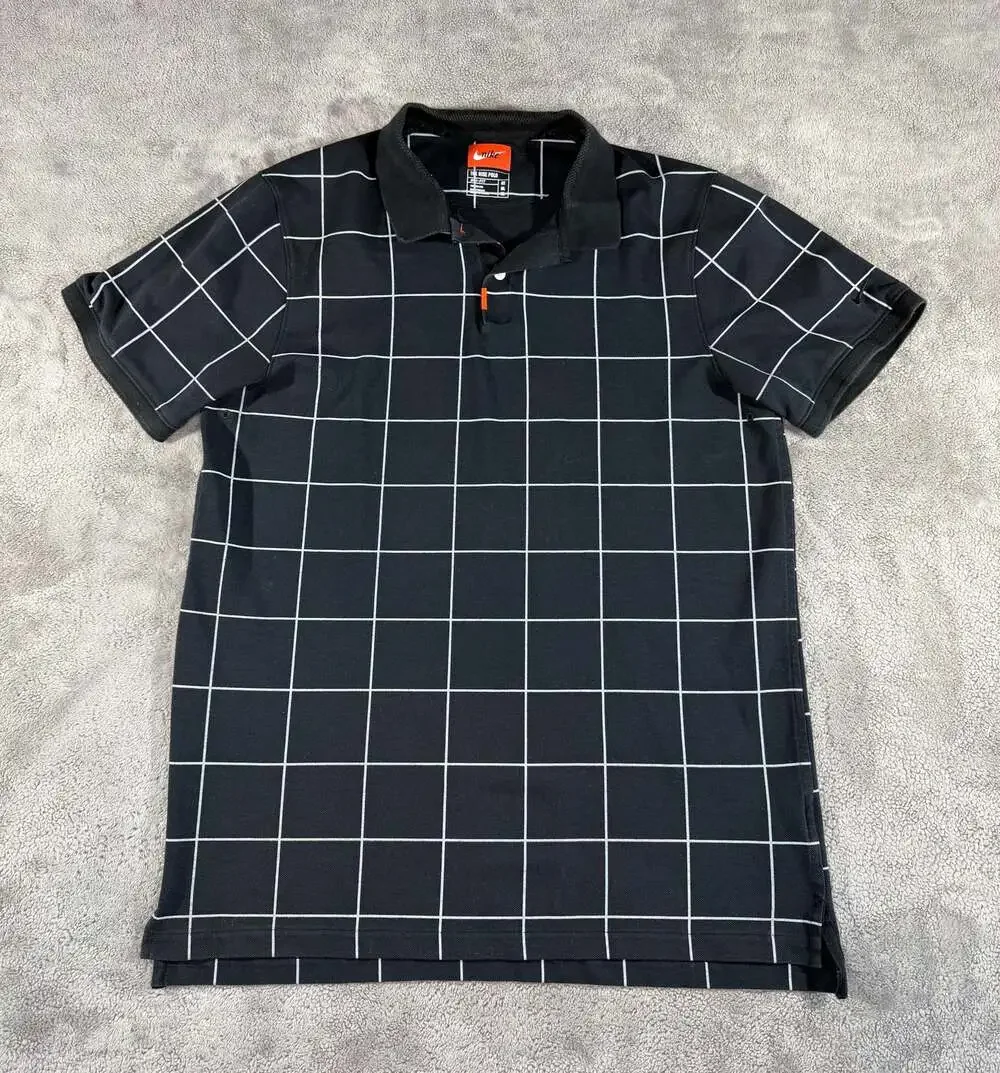 Nike The Nike Polo Dri-FIT Black and White Grid Print Polo Shirt, M